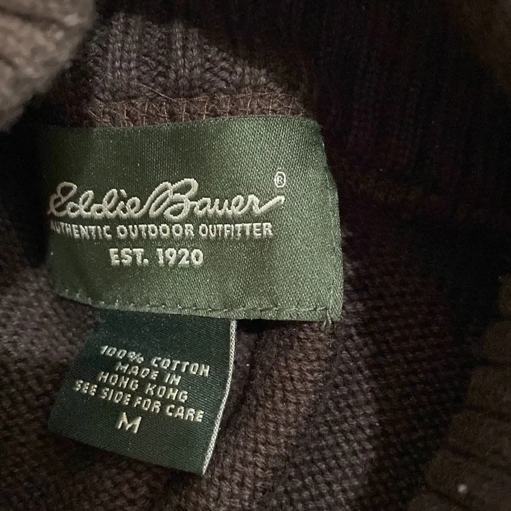 Eddie Bauer size M 100% cotton brown long sleeve sweater heavy quarter zip - Picture 6 of 6
